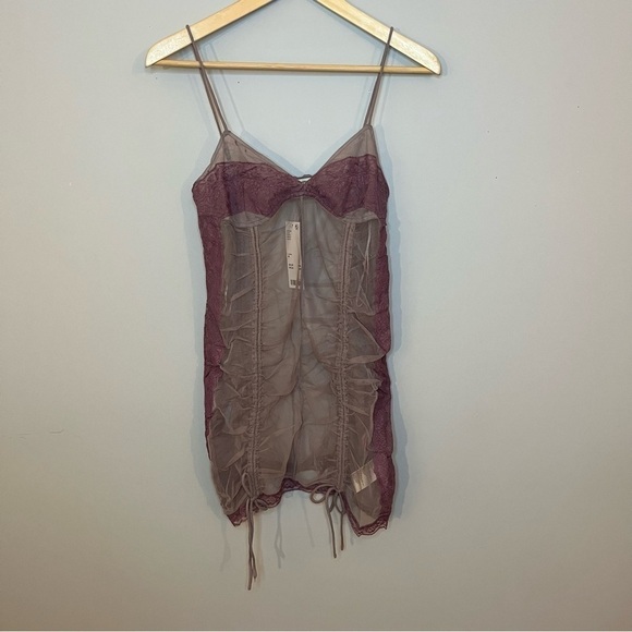 Urban Outfitters UO Marina Sheer Ruched Monochromatic Purple Mini Dress M NWT - Picture 5 of 16